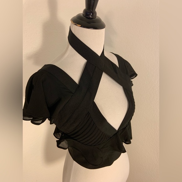 NWOT Nasty Gal Black Cropped Blouse Top - Picture 6 of 9